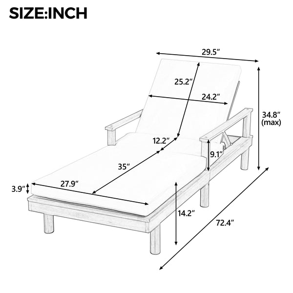 English Elm Trexm Acacia Wood Outdoor Chaise Lounge Set Reclining Patio Sunbed with Cushions Beige,Gray TM000034AAE