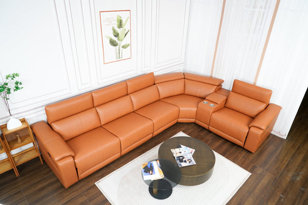 English Elm 23031 Brown Left Side Power Reclining Sectional Sofa - Technical Leather, Electric Recline, Modern Comfort W3795P358492