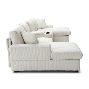 English Elm U Shaped Oversized Sectional Sofa with Double Chaise Console and Memory Foam Cushions W1117S00197