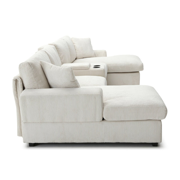 English Elm U Shaped Oversized Sectional Sofa with Double Chaise Console and Memory Foam Cushions W1117S00197