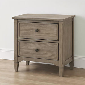 English Elm 2-Drawer Rustic Nightstand with Round Bronze Pulls, Wire-Brushed Warm Gray Finish, Compact Storage B016P356197