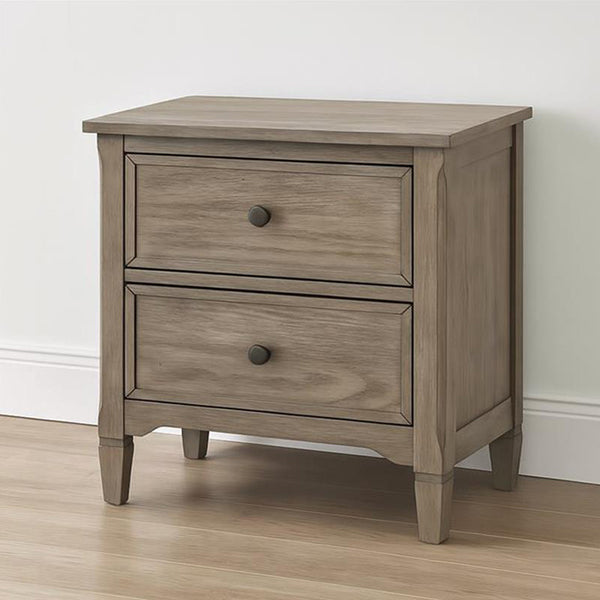 English Elm 2-Drawer Rustic Nightstand with Round Bronze Pulls, Wire-Brushed Warm Gray Finish, Compact Storage B016P356197