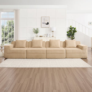 English Elm Modular 4-Seat Cloud Sofa - Plush Corduroy Sectional Couch With Removable Pillows For Relaxed Living W3041S00320