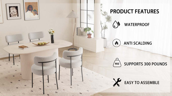 English Elm 63" Modern-Medieval Cream Mdf Dining Table Set With 4 Cushioned Chairs - Stylish & Versatile Design W2189S00707