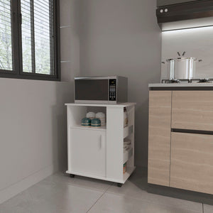 English Elm Correy 4-Shelf Microwave Cabinet with Wheels, White Mobile Storage Cart with 5 Shelves & Door for Kitchen Organization and Stylish Countertop Space B06280096