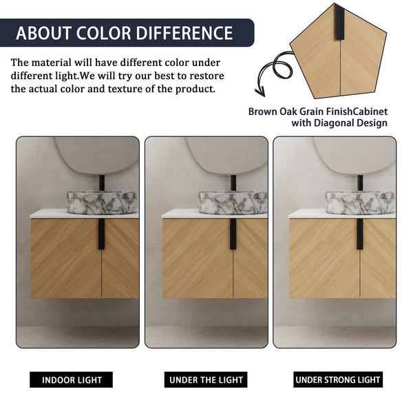 English Elm 30" Contemporary Bathroom Vanity With Art Sink, Wall-Mounted Design & Durable Plywood Construction W999S00446
