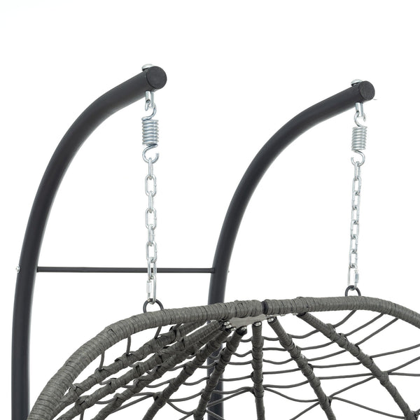 English Elm 2 Person Wicker Hanging Egg Chair with Freestanding Stand Outdoor Patio Swing Seat Blue W1703P444372