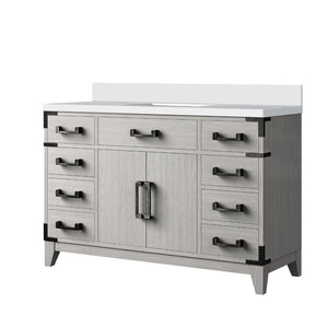 English Elm White Oak Single Bath Vanity 48" W X 22" D With White Quartz Top - Stylish Storage & Modern Elegance B2731P259829-GIGA