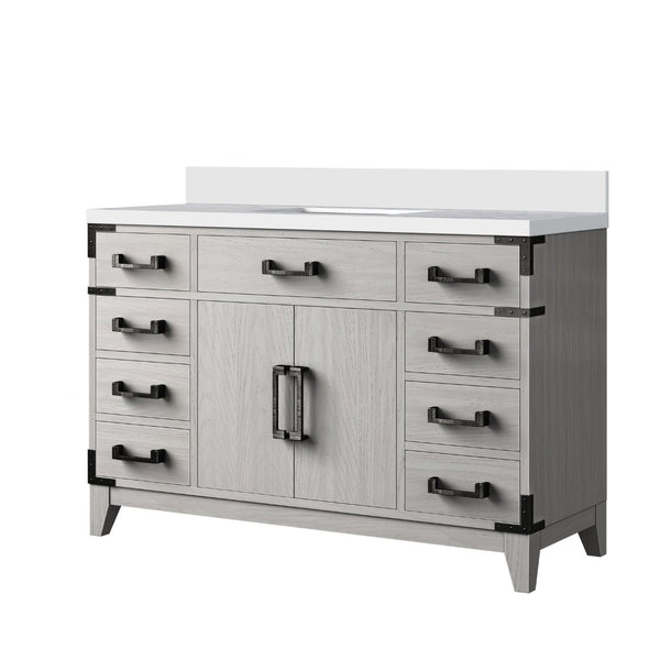 English Elm White Oak Single Bath Vanity 48" W X 22" D With White Quartz Top - Stylish Storage & Modern Elegance B2731P259829-GIGA