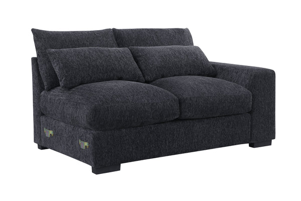 English Elm Nyeisha Flannel Velvet Sectional Sofa with Chaise Usb Ports and Built-in Console Dark Gray B102S00074