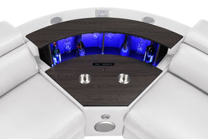 English Elm Nova Entertainment Sectional Sofa with Led Bar Fridge Console and Bluetooth Speaker White B009S02170