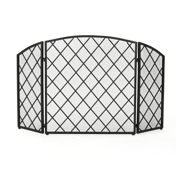 English Elm Christopher Knight Home® - FIRE Amiyah 3-Panel Iron Fireplace Screen - Decorative Protective Mesh Shield for Hearth Safety and Style Black 61127.00