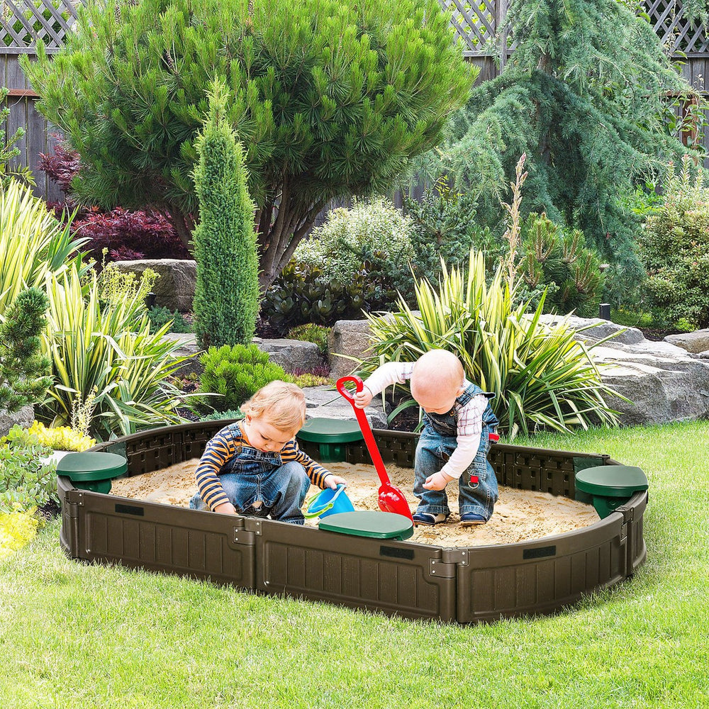 English Elm Outsunny Oval Hdpe Kids Sandbox with Cover and Four Built-in Seats for Backyard Play W2225P200382
