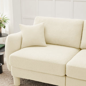 English Elm Boucle 2-Seater Loveseat Sofa With Stylish Shell Armrests & Removable Ottoman For Modern Living W3041S00275
