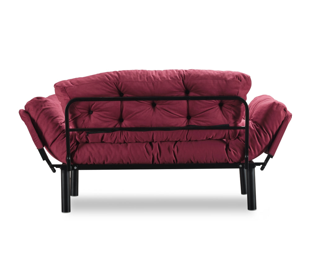 English Elm Nitta Modern Adjustable Arm Love Seat — Convertible Two-Seater Sofa Bed with Plush Upholstery, Metal Frame Burgundy B029P330055