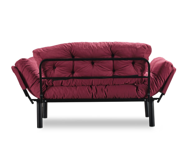 English Elm Nitta Modern Adjustable Arm Love Seat — Convertible Two-Seater Sofa Bed with Plush Upholstery, Metal Frame Burgundy B029P330055