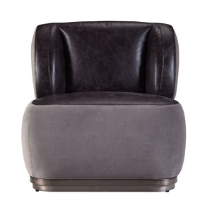 English Elm Antique Top Grain Leather Accent Chair with Vintage Patchwork Aluminum Frame, Slate Grey Elegance B062P209152