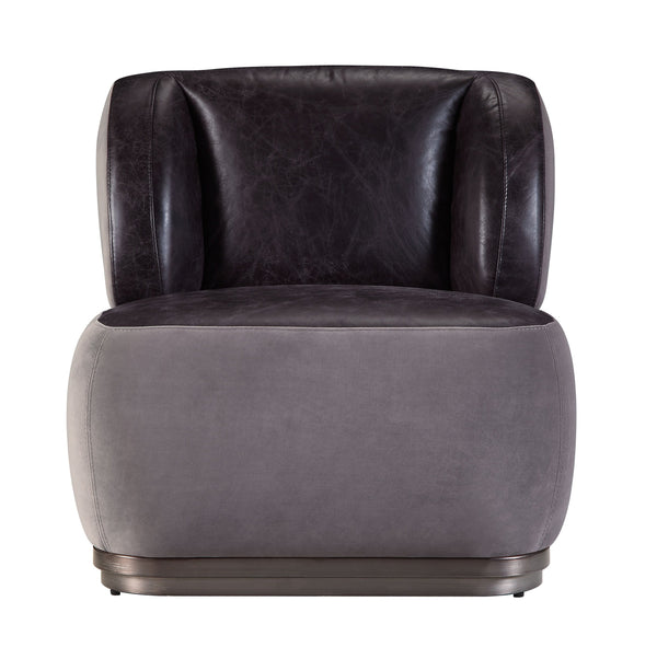 English Elm Antique Top Grain Leather Accent Chair with Vintage Patchwork Aluminum Frame, Slate Grey Elegance B062P209152