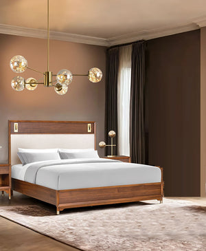 English Elm Black Queen Platform Bed with Led Headboard Gold Trim and Angled Metal Legs B2741S00790