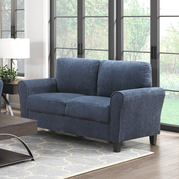 English Elm Contemporary Blue Chenille Loveseat with Pocket Coil Support for Living Room Comfort B011P474398