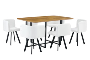 English Elm 7-piece Space Saving Dining Set Melamine Top Pu Seats Iron Frame for Small Kitchens W3875S00013