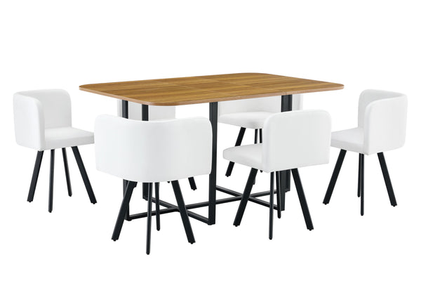 English Elm 7-piece Space Saving Dining Set Melamine Top Pu Seats Iron Frame for Small Kitchens W3875S00013