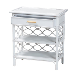 English Elm Bohemian Woven Rattan Nightstand with Geometric Drawer for Organic Bedroom Styling B2750P467859