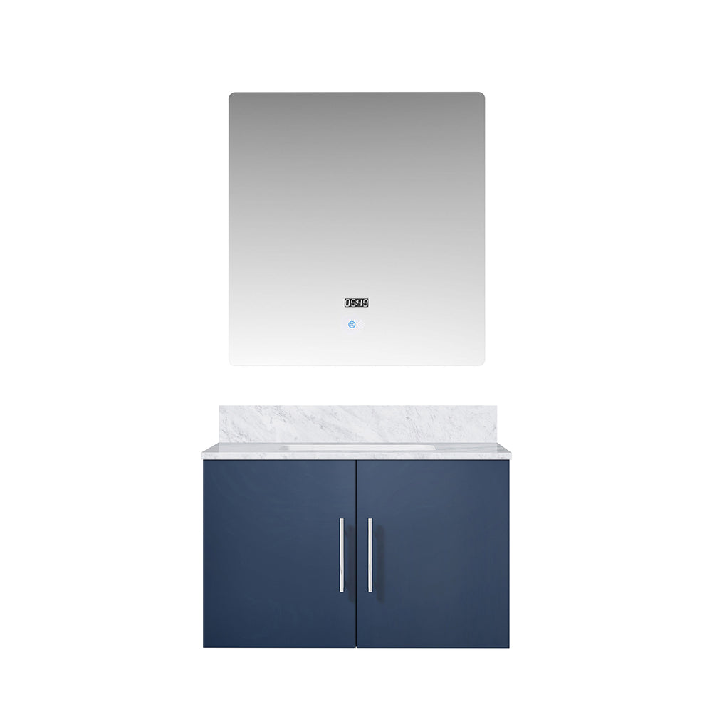 English Elm Navy Blue Bath Vanity With Elegant Carrara Marble Top & 30" Led Mirror For Modern Bathrooms B2731S00663