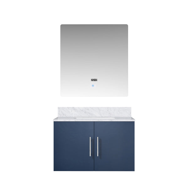 English Elm Navy Blue Bath Vanity With Elegant Carrara Marble Top & 30" Led Mirror For Modern Bathrooms B2731S00663