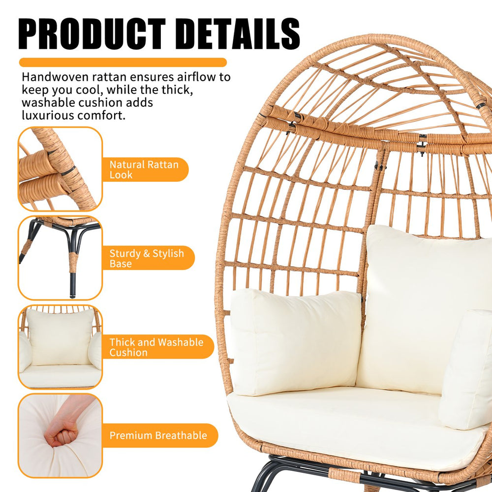 English Elm Wicker Egg Chair Outdoor Pe Rattan Cocoon Lounge with Cushions Steel Frame Patio T5880P492183