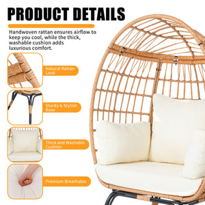 English Elm Wicker Egg Chair Outdoor Pe Rattan Cocoon Lounge with Cushions Steel Frame Patio T5880P492183