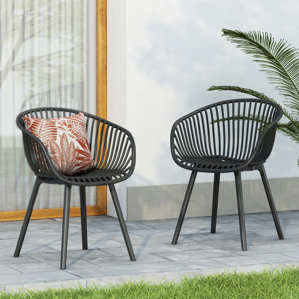 English Elm Christopher Knight Home® - Mykonos Weather-Resistant Outdoor Dining Chair Set of 2 with Durable Resin Frame and Perforated Design Black N775P176700B