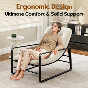 English Elm Accent Chair Plush Boucle Sherpa Upholstered Mid Century Reading Seat for Bedroom Beige T3623P411794