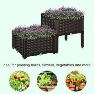 English Elm Outsunny 2 Piece Self-Watering Raised Garden Bed Planter Set For Flowers, Herbs & Veggies, Gray W2225P178360-GIGA