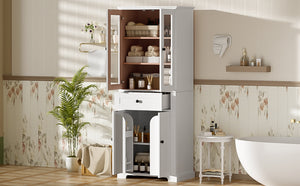 English Elm 67.2" Tall Bathroom Storage Cabinet with Tempered Glass Doors, Adjustable Shelves, Soft-Close Hinges and Anti-Tip Safety White N729P310006K