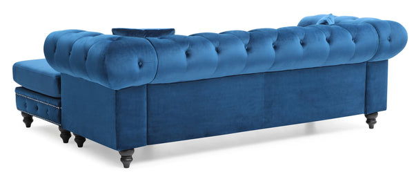 English Elm Nola Velvet Tufted Sofa Chaise with Nailhead Trim, Pocketed Coil Cushions and Turned Wood Legs Navy Blue 15 L x 32 W x 55 H B078S00008