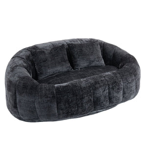 English Elm Bean Bean Bag Sofa High-Density Memory Foam Two-Seater Lounger High Back Chenille Cozy Support Black W395P181440