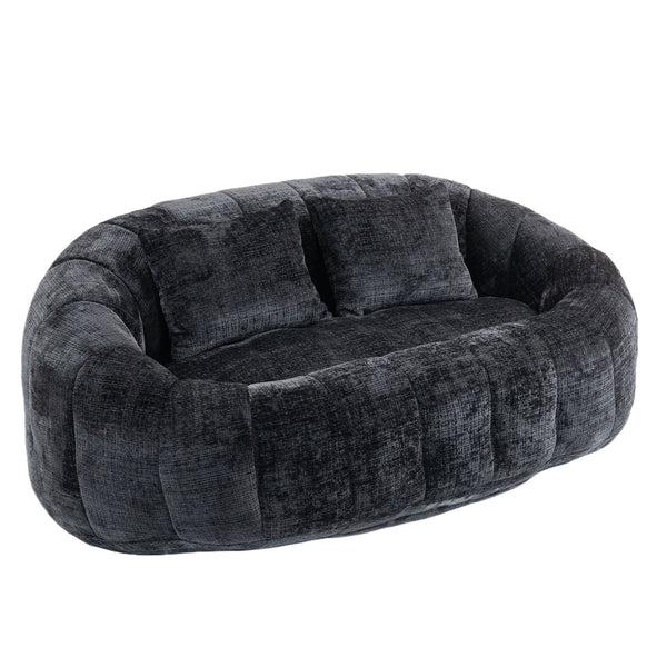 English Elm Bean Bean Bag Sofa High-Density Memory Foam Two-Seater Lounger High Back Chenille Cozy Support Black W395P181440