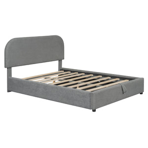 English Elm Teddy Upholstered Full Platform Bed with Plush Fleece, Hydraulic Storage, Sturdy 600lb Capacity Gray SF000165AAE