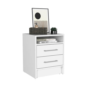 English Elm Nightstand With Two Drawers And Open Shelf - Modern Design For Stylish Bedroom Storage Solutions B097133065