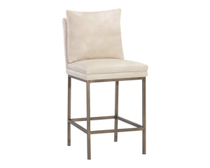 Sunpan Paige Stylish Barstool with Comfortable Faux Leather Seat and Antique Brass Legs for Elegant Spaces Bravo Cream