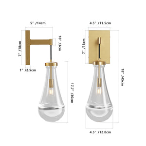 English Elm Brass Modern Raindrop Glass Wall Sconce — Dimmable Handblown E12 LED, Brushed Luxury Vanity Light W2312P389959