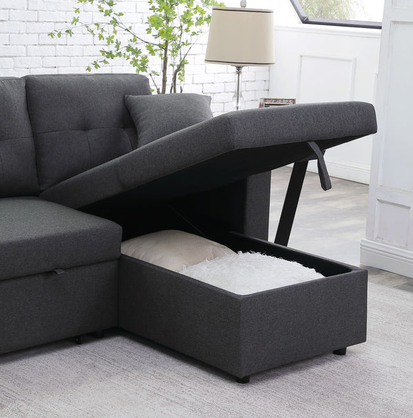 English Elm Dino Linen Tufted Sleeper Sectional with Reversible Chaise Storage and Two Ottomans Dark Gray B2749S00201