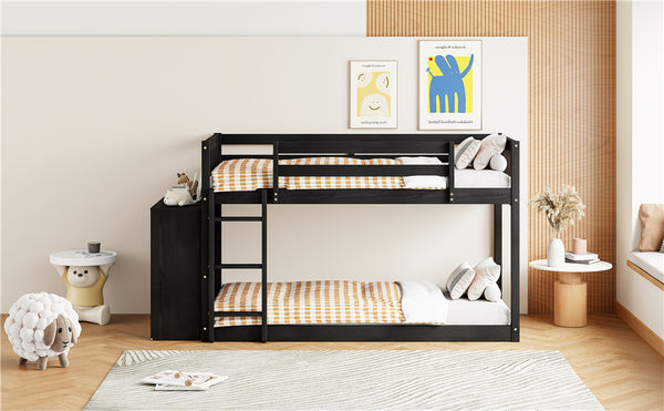 English Elm Twin Over Bunk Bed with Four Storage Drawers Open Shelving Kids Bedroom Espresso LT000167AAP-1