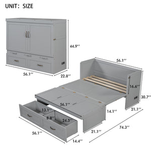 English Elm Full Size Murphy Wall Bed with Storage Drawer Usb Ports and Metal Handles for Small Spaces LP000669AAE