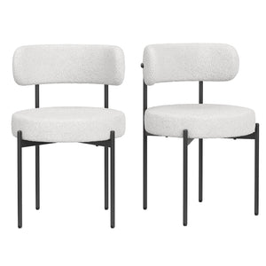 English Elm Dining Chair Set of 4 Sherpa Upholstered Button Tufted Mid Century Modern Seating T3623P431456