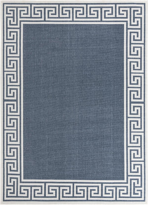 Unique Loom Outdoor Coastal Caye Machine Made Border Rug Navy Blue, Ivory 9' 0" x 12' 2"