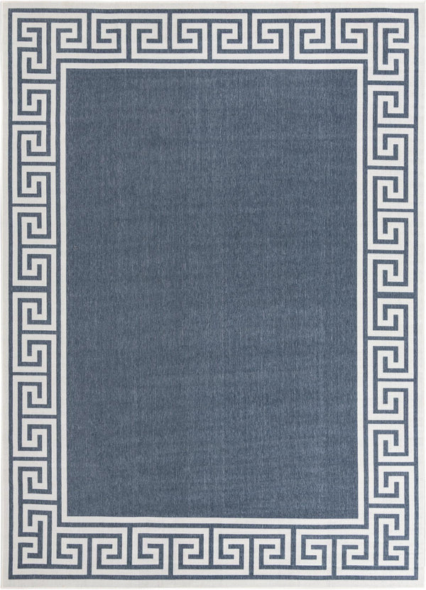 Unique Loom Outdoor Coastal Caye Machine Made Border Rug Navy Blue, Ivory 9' 0" x 12' 2"