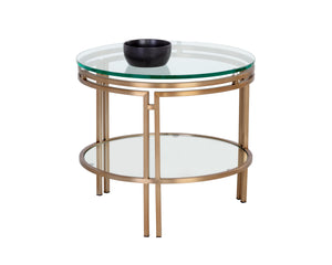 Sunpan Andros End Table - Elegant Art-Deco Design with Tempered Glass Top and Versatile Storage Shelf Antique Brass