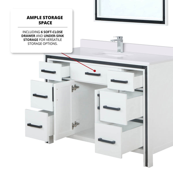 English Elm White 48 in. Bath Vanity with Cultured Marble Top, Faucet & 34" Mirror, Scratch-Resistant Wood Finish B2731S01357